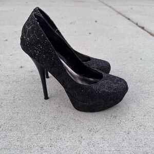 Bakers Black Sparkly Pump Heels